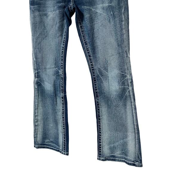Miss Me Mid Rise Easy Bootcut Jeans Size 28 Blue Medium Wash Faded Embroidered - Picture 5 of 11